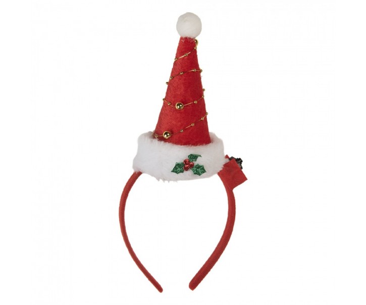 Červená vánoční svítící čelenka s čepicí Santa - 12*7*27 cm Clayre & Eef