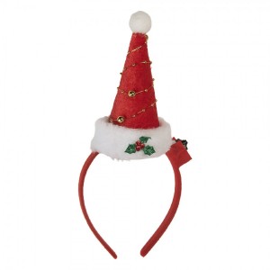 Červená vánoční svítící čelenka s čepicí Santa - 12*7*27 cm