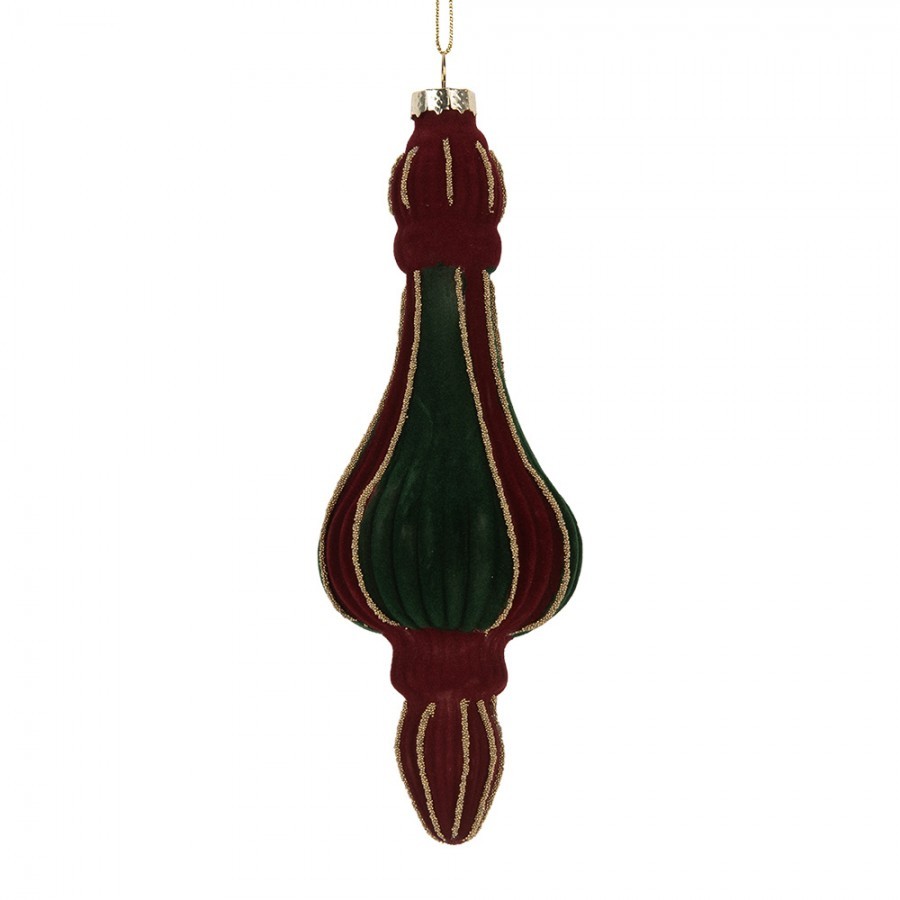 Christmas Bauble ? 6x17 Cm Red Green Glass - ? 6*17 cm