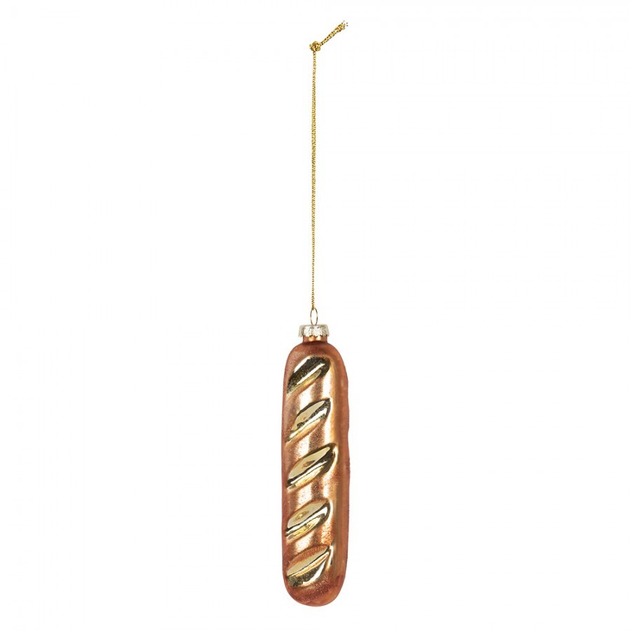 Vánoční skleněná závěsná ozdoba bagetka - 4*3*15 cm