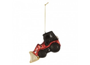 Christmas Ornament Tractor 12x4x8 Cm Red Glass - 8.0 cm