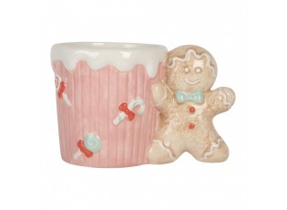 Růžový keramický hrnek s perníčkem Gingerbread - 15*10*10 cm / 350 ml