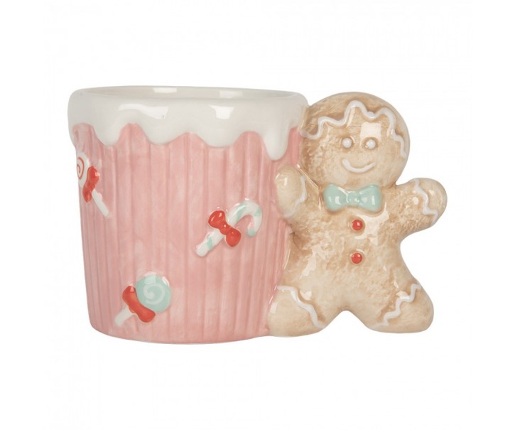 Růžový keramický hrnek s perníčkem Gingerbread - 15*10*10 cm / 350 ml Clayre & Eef
