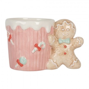 Růžový keramický hrnek s perníčkem Gingerbread - 15*10*10 cm / 350 ml