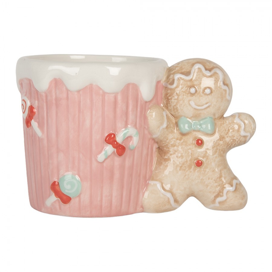 Růžový keramický hrnek s perníčkem Gingerbread - 15*10*10 cm / 350 ml
