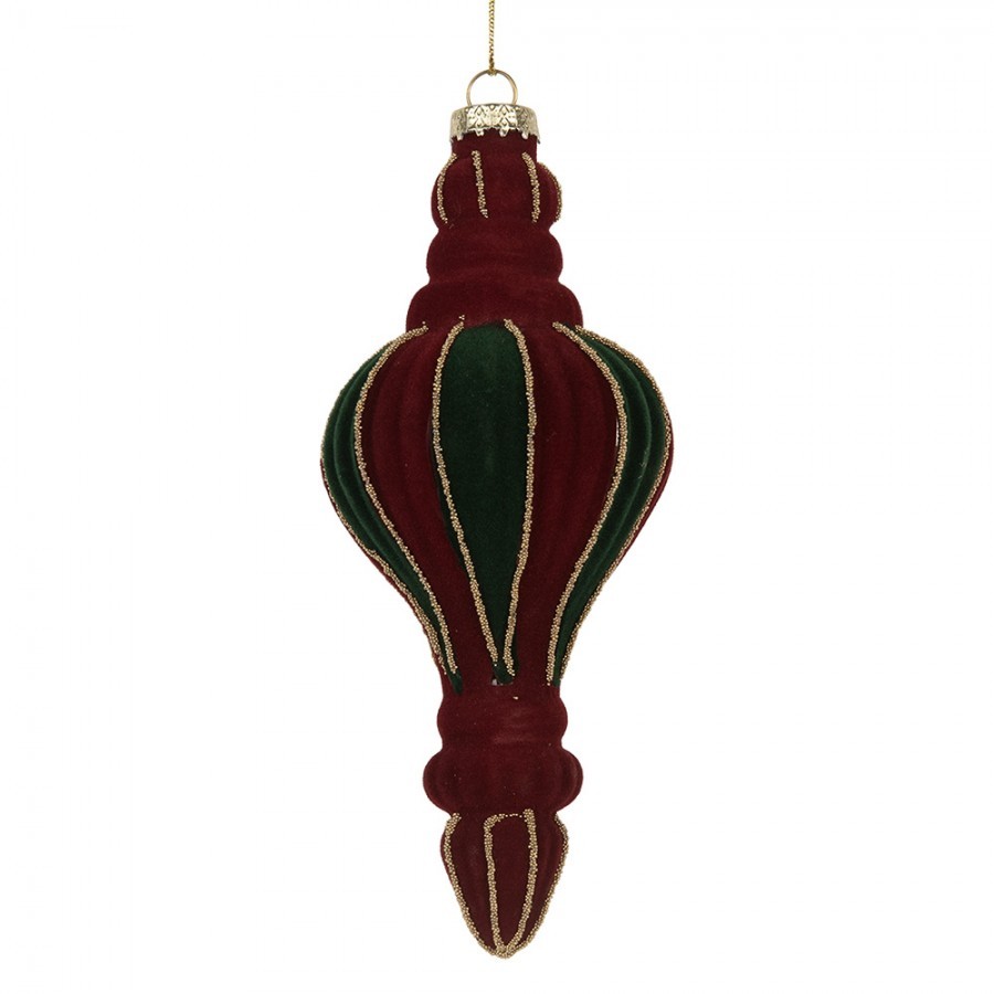 Christmas Bauble ? 6x15 Cm Red Green Glass - ? 6*15 cm