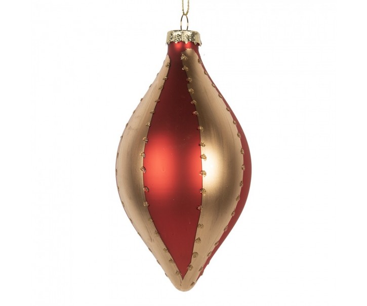 Christmas Bauble ? 8x15 Cm Gold Colored Red Glass - ? 8*15 cm Clayre & Eef