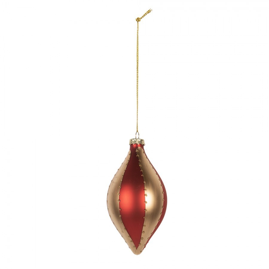 Červeno-zlatá skleněná vánoční ozdoba – Ø 8*15 cm