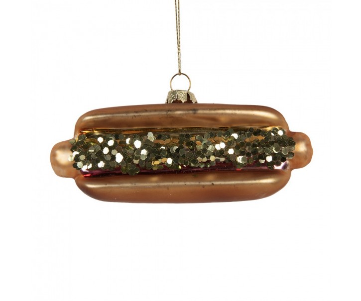 Vánoční skleněná závěsná ozdoba hot dog - 13*4*6 cm Clayre & Eef