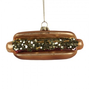 Vánoční skleněná závěsná ozdoba hot dog - 13*4*6 cm
