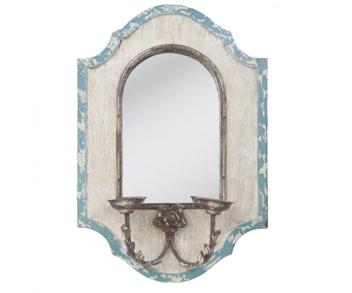 Bílo - modré nástěnné zrcadlo s držáky na svíčky - 48*17*70 cm