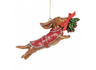 Christmas Ornament Dog 12x2x4 Cm Brown Plastic - 12.0 cm