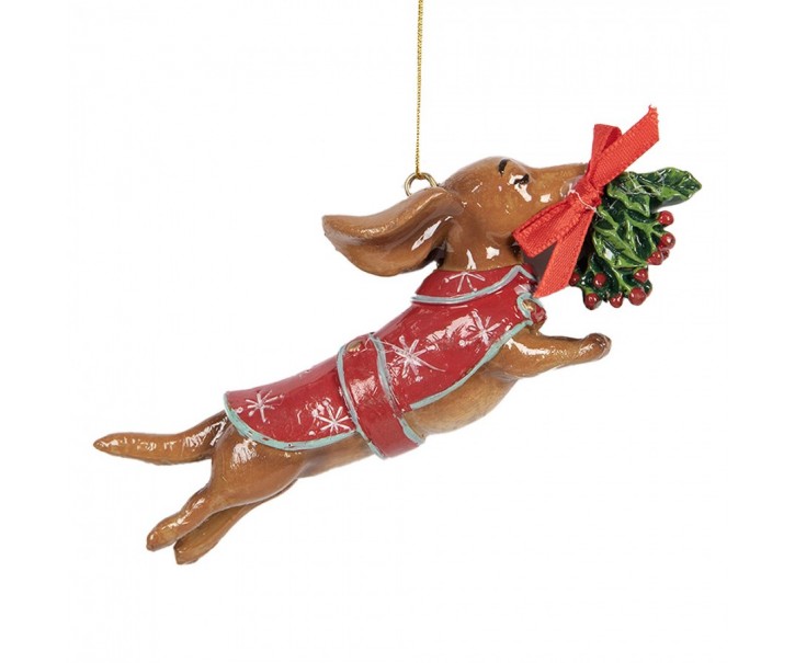 Christmas Ornament Dog 12x2x4 Cm Brown Plastic - 12.0 cm Clayre & Eef