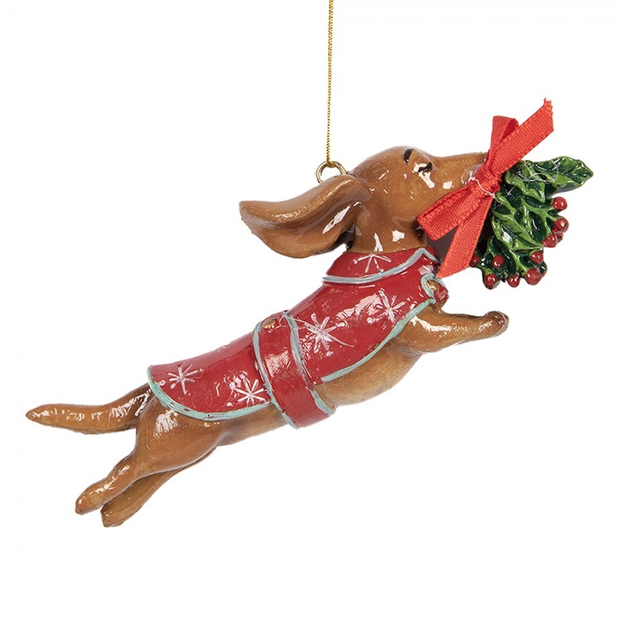 Christmas Ornament Dog 12x2x4 Cm Brown Plastic - 12.0 cm