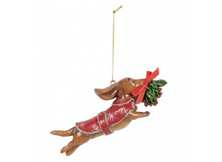 Christmas Ornament Dog 12x2x4 Cm Brown Plastic - 12.0 cm