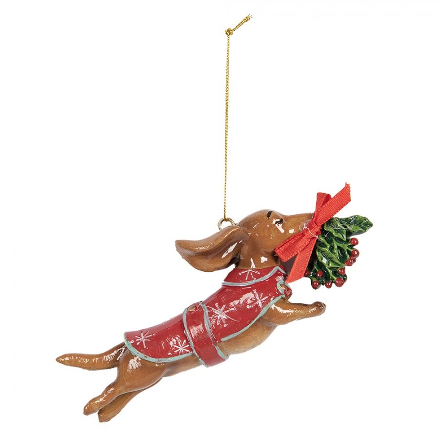 Christmas Ornament Dog 12x2x4 Cm Brown Plastic - 12.0 cm Clayre & Eef Christmas Ornament Dog 12x2x4 Cm Brown Plastic - 12.0 cm Clayre & Eef
