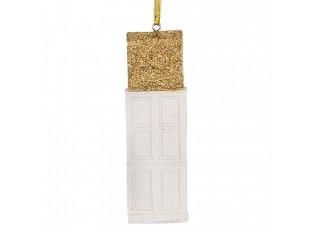 Bílo-zlatá antik závěsná dekorace domek - 4*4*11 cm