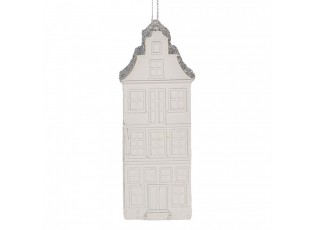 Bílo-stříbrná antik závěsná dekorace domek - 4*4*11 cm