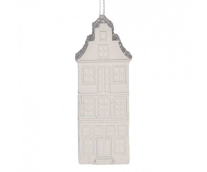 Bílo-stříbrná antik závěsná dekorace domek - 4*4*11 cm Clayre & Eef