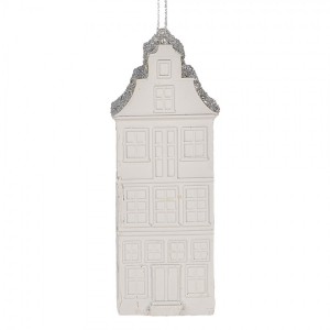 Bílo-stříbrná antik závěsná dekorace domek - 4*4*11 cm