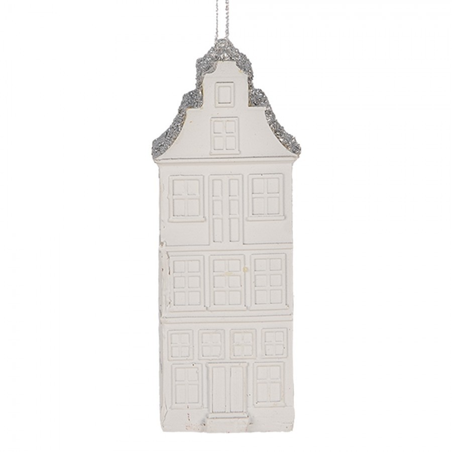 Bílo-stříbrná antik závěsná dekorace domek - 4*4*11 cm