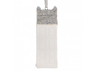 Bílo-stříbrná antik závěsná dekorace domek - 4*4*11 cm