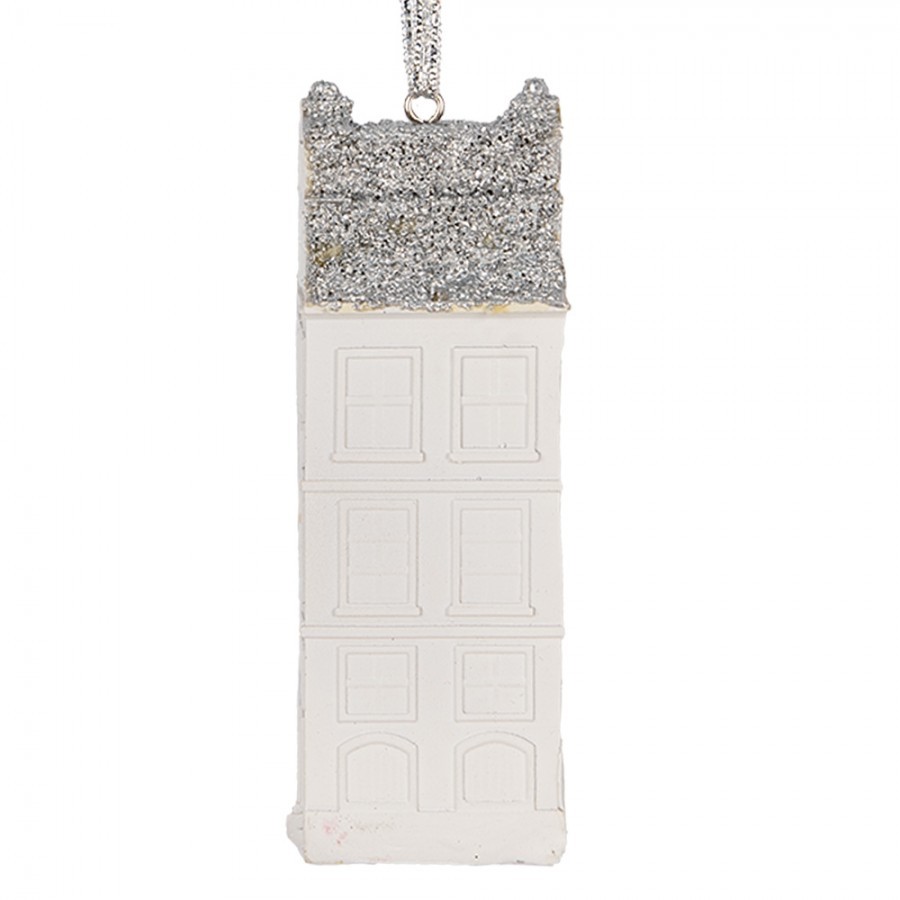 Bílo-stříbrná antik závěsná dekorace domek - 4*4*11 cm