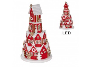 Gingerbread House With LED ? 13x22 Cm Red Plastic - ? 13*22 cm / 3* AAA