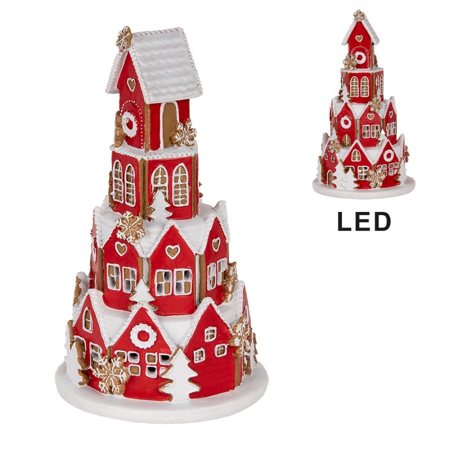 Gingerbread House With LED ? 13x22 Cm Red Plastic - ? 13*22 cm / 3* AAA