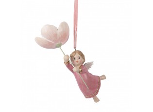 Christmas Ornament Angel 7x5x13 Cm Pink Plastic - 7.0 cm