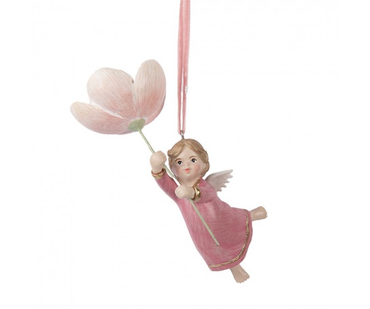 Christmas Ornament Angel 7x5x13 Cm Pink Plastic - 7.0 cm Clayre & Eef