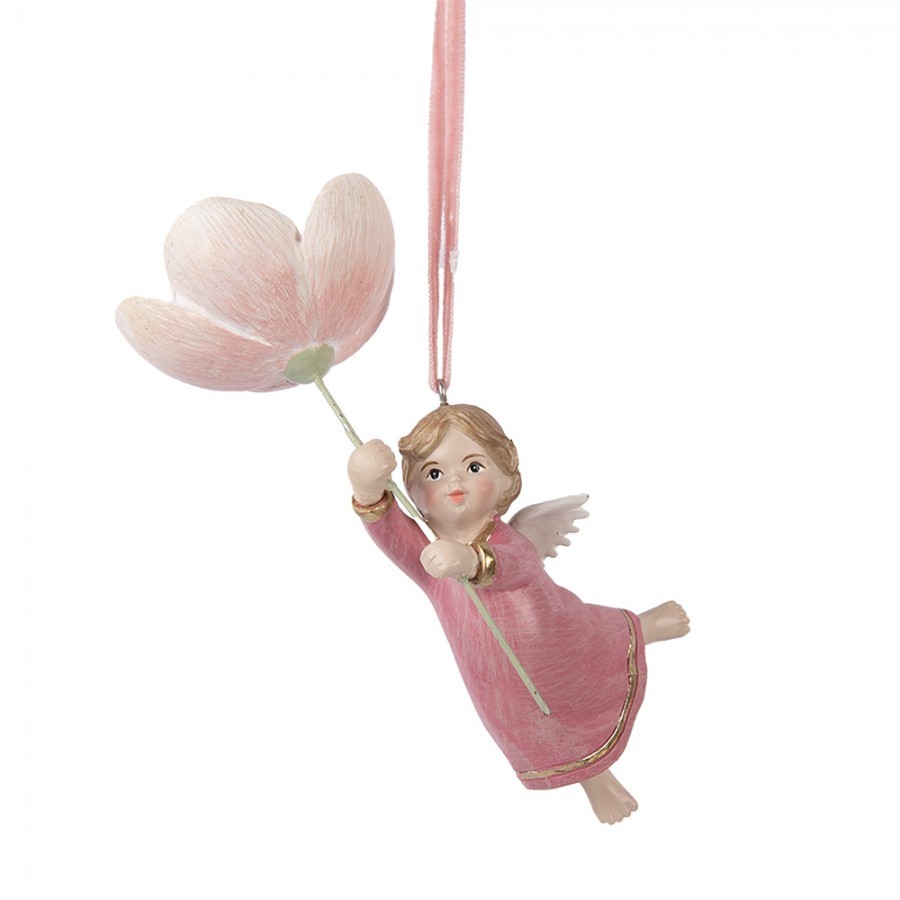 Christmas Ornament Angel 7x5x13 Cm Pink Plastic - 7.0 cm