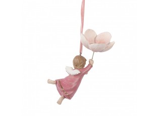 Christmas Ornament Angel 7x5x13 Cm Pink Plastic - 7.0 cm