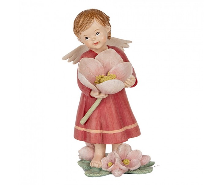Decorative Figurine Angel 7x6x12 Cm Pink Plastic - 7.0 cm Clayre & Eef