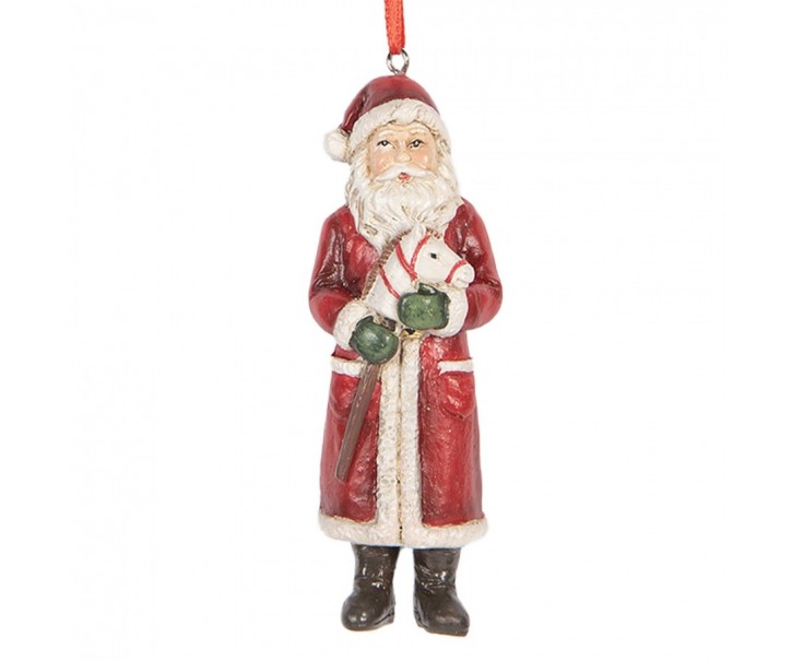 Vánoční závěsná ozdoba Santa Claus s koníkem - 4*3*11 cm Clayre & Eef