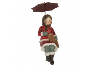 Dekorace sedící děvčátko s pejskem a deštníkem - 10*7*19 cm