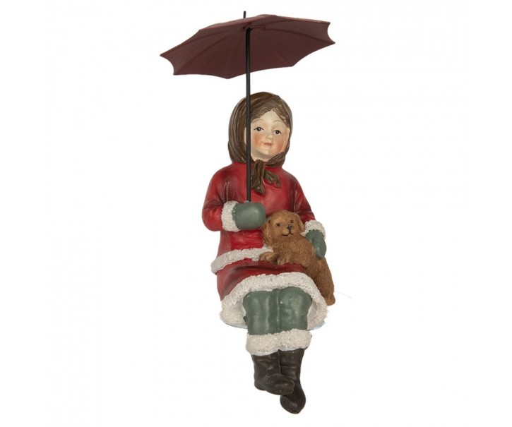 Dekorace děvčátko s pejskem a deštníkem - 10*7*19 cm Clayre & Eef