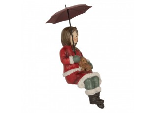 Dekorace sedící děvčátko s pejskem a deštníkem - 10*7*19 cm