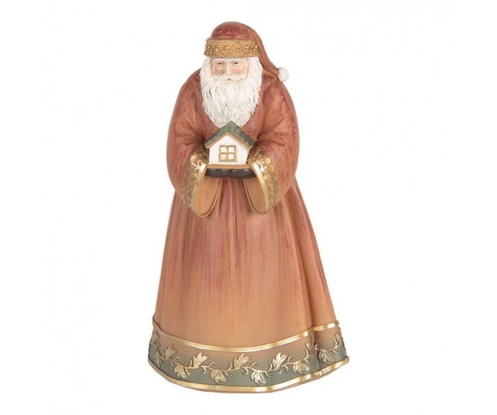 Vánoční dekorace Santa v pláští držící chaloupku - 17*13*27 cm Clayre & Eef