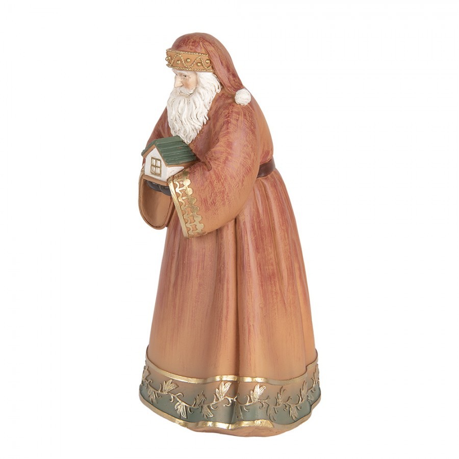 Vánoční dekorace Santa v pláští držící chaloupku - 17*13*27 cm