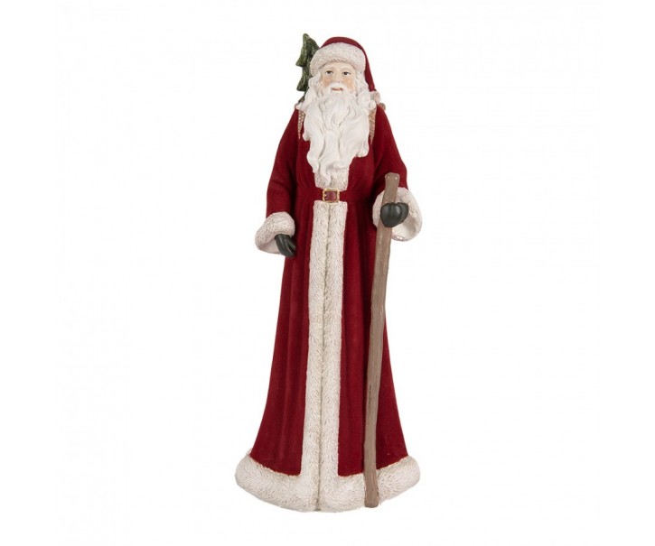 Červená dekorace Santa v kožichu a nůší - 16*15*37 cm Clayre & Eef