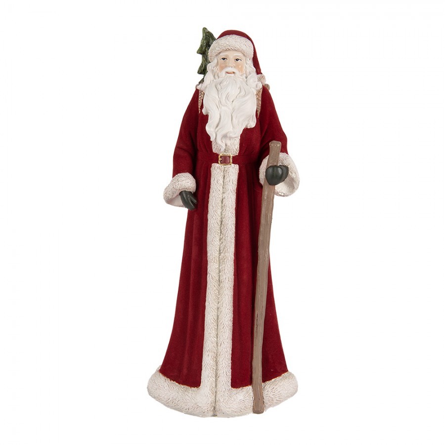 Červená dekorace Santa v kožichu a nůší - 16*15*37 cm