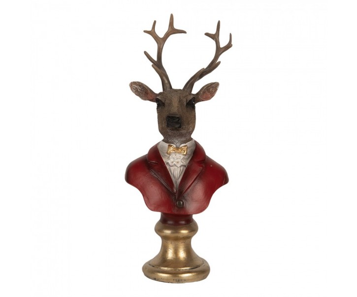 Červeno-hnědá vánoční dekorace busta jelen Deer - 10*9*19 cm Clayre & Eef