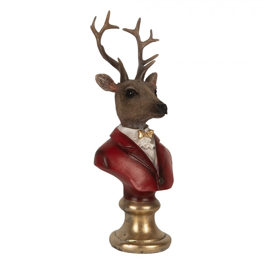 Červeno-hnědá vánoční dekorace busta jelen Deer - 10*9*19 cm