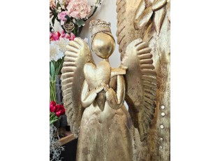 Zlatá antik kovová veliká dekorace anděl se srdcem Christmas Angel - 52*22*144 cm