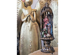 Mosazná antik dekorace Betlém na podstavci Nativity Scene - Ø 14*43 cm