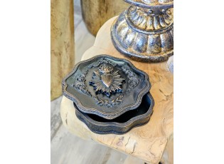 Černá antik šperkovnice s dekorem nejsvětější srdce Ježíšovo - 12*11*4 cm