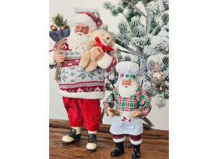 Červená vánoční figurka Santa Claus s medvídkem - 13*10*28 cm