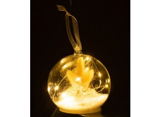 Vánoční ozdoba svítící skleněná koule s Led a andílkem - Ø 12 cm/ 3*AA
