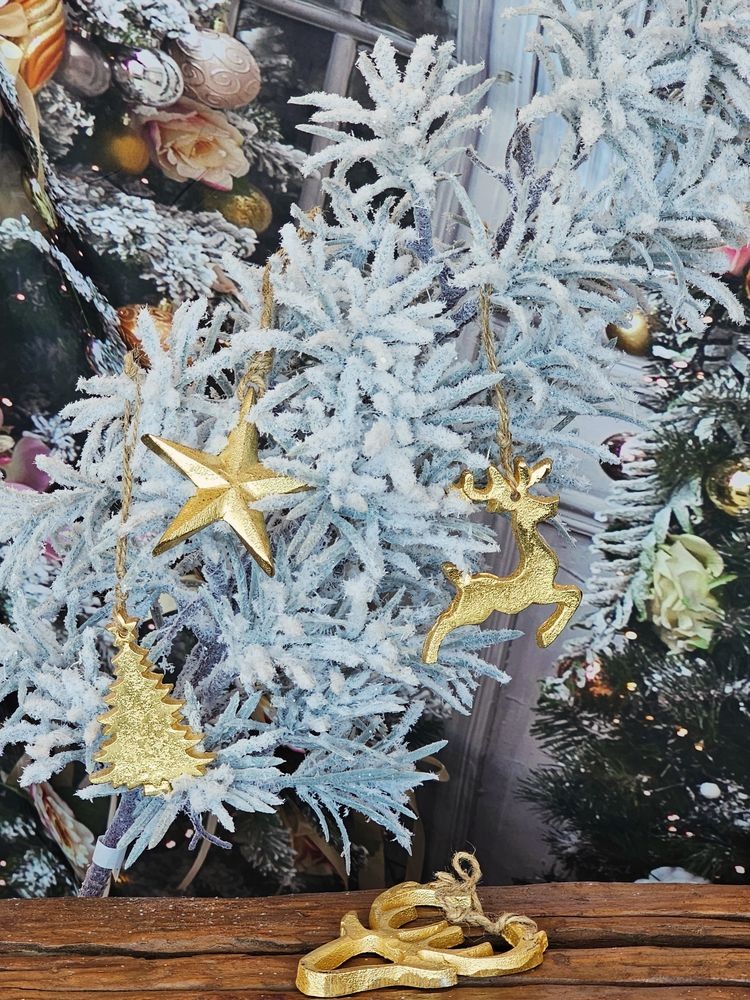 Set 4ks zlatá antik závěsná kovová ozdoba Deer gold - 8-10*1 cm